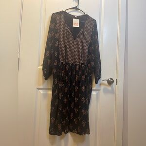 Knox Rose. NWT. Boho black printed baby doll whimsy goth dress.